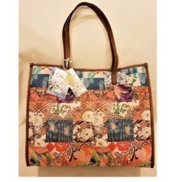 🆕 Johnny Was Grace Iconic Patchwork Tote Bag Tan Leather Iconic Patchwork Design - Picture 12 of 16